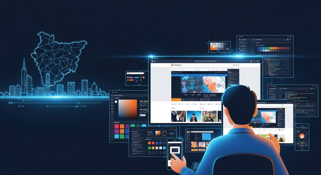 Professional web designer creating a responsive website layout for a Bhubaneswar-based business.