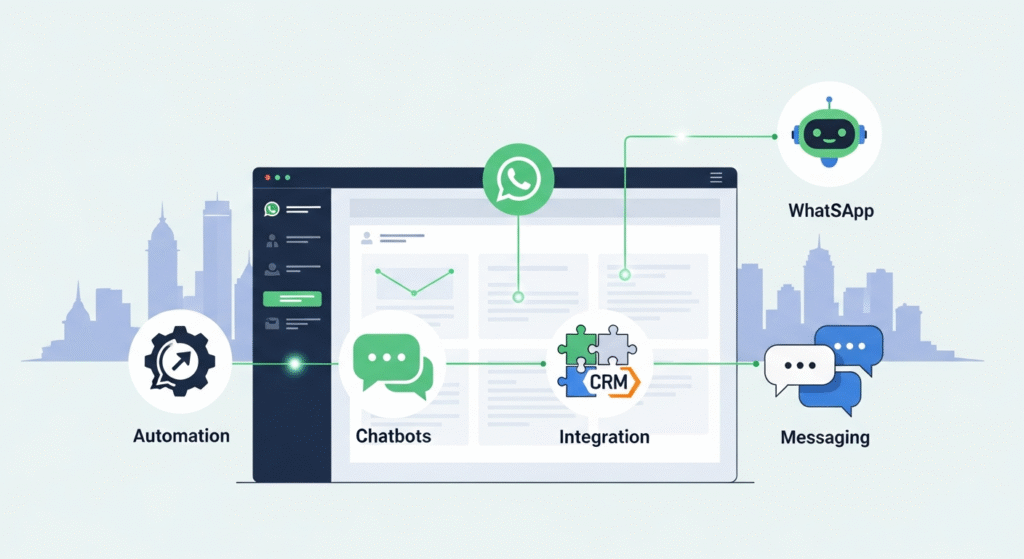 Illustration showing WhatsApp API service providers near Bhubaneswar with automation tools