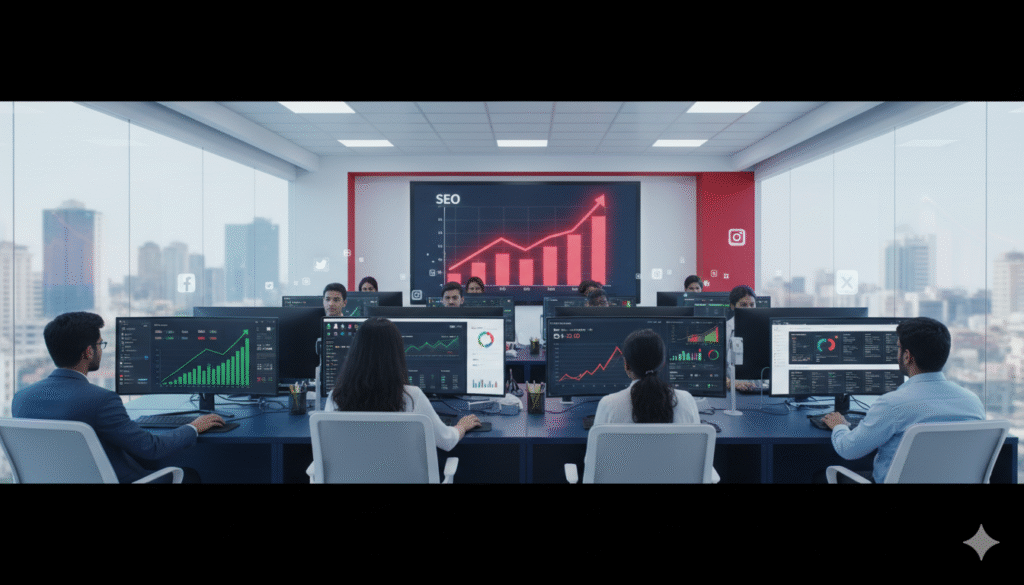 Best digital marketing company in Bhubaneswar — Prominds Digital team managing SEO, Google Ads and social media campaigns for local businesses in Odisha