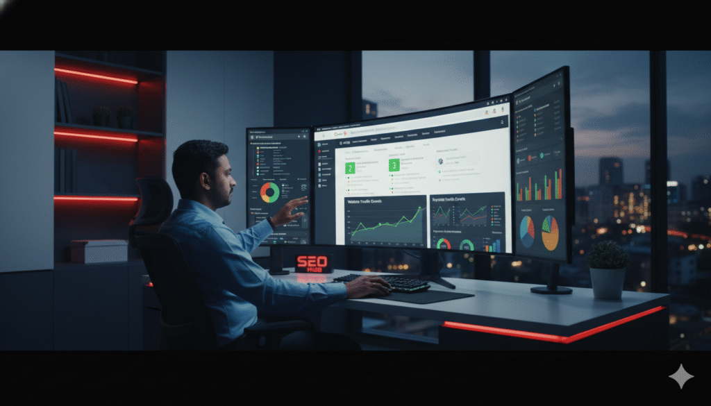 Best SEO company in Bhubaneswar — Prominds Digital SEO expert analyzing Google rankings and keyword performance for local businesses in Odisha