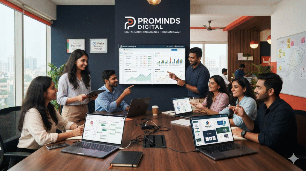 Prominds Digital the leading digital marketing agency in Bhubaneswar — professional team offering SEO Google Ads Meta Ads Social Media WhatsApp API Branding and Web Development services across Odisha 2026